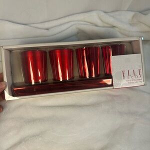 Elle Decor Votive Candle Holders Set Red Glass with Tray Christmas Home Decor